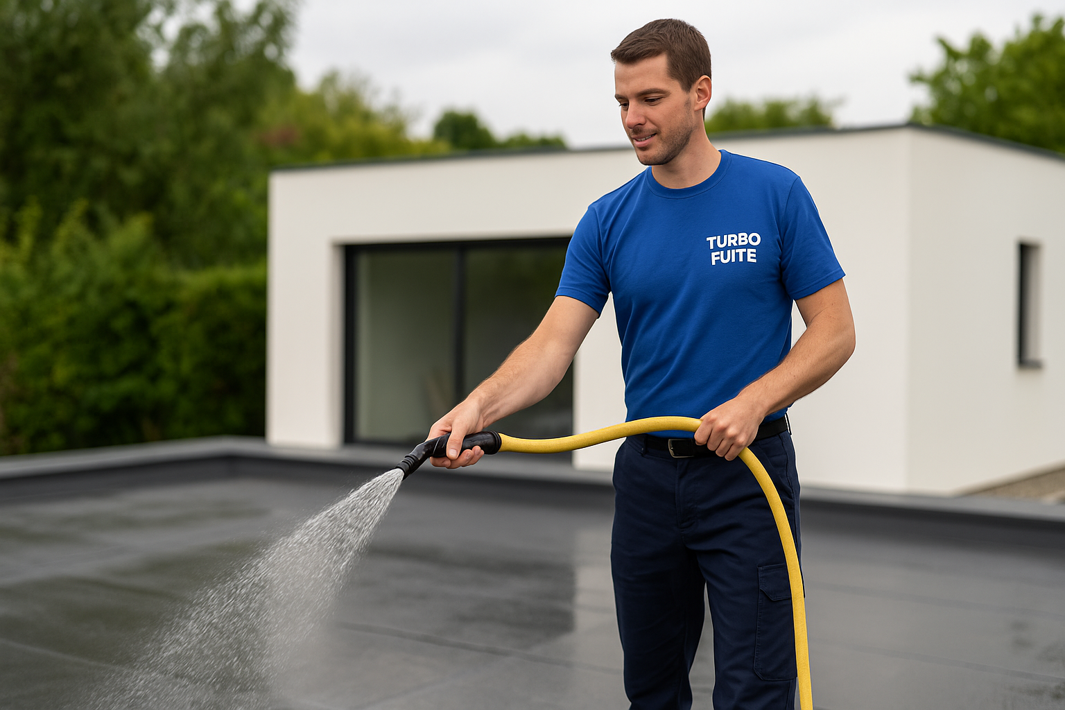 Aspersion d'une toiture terrasse/toit plat suite infiltration plafond et défaut d'étanchéité